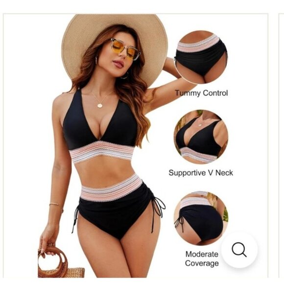 BLMJ Womens High Waisted Bikini Set Tummy Control Color Block Two Piece Size Med - Picture 2 of 9
